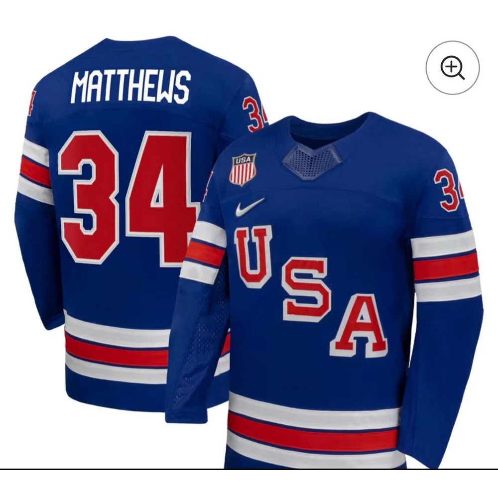 USA Hockey Jersey Auston Matthews #34 Nike Blue Team USA Hockey Jersey Men's